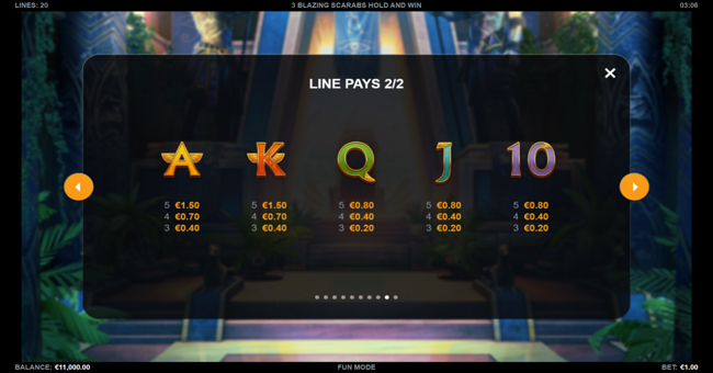 3 blazing scarabs hold and win paytable 2 paytable