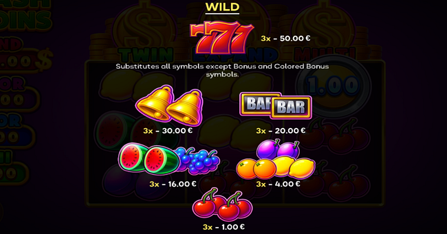 3 cash coins trinity 3x3 running wins paytable paytable