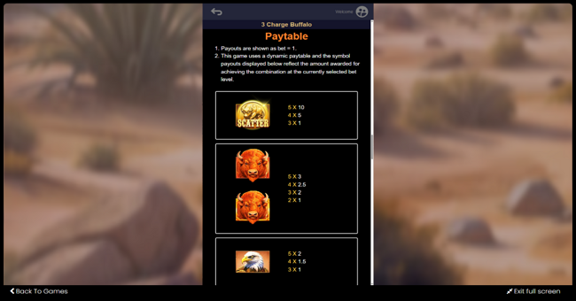3 charge buffalo paytable 1 paytable
