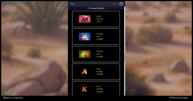 3 charge buffalo paytable 2 paytable