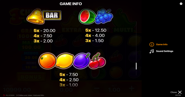 3 chillies and joker paytable paytable