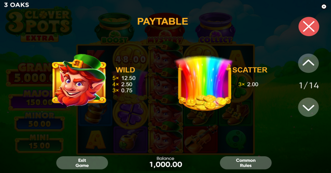 3 clover pots extra paytable 1 paytable