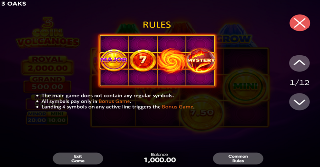 3 coin volcanoes paytable paytable