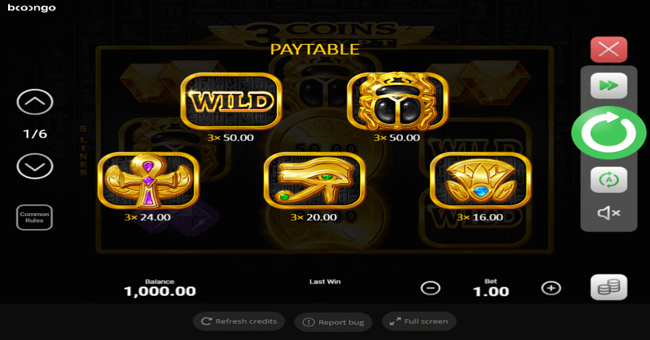 3 coins egypt paytable paytable