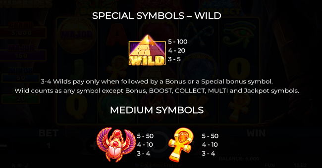 3 fortune mummies paytable 1 paytable
