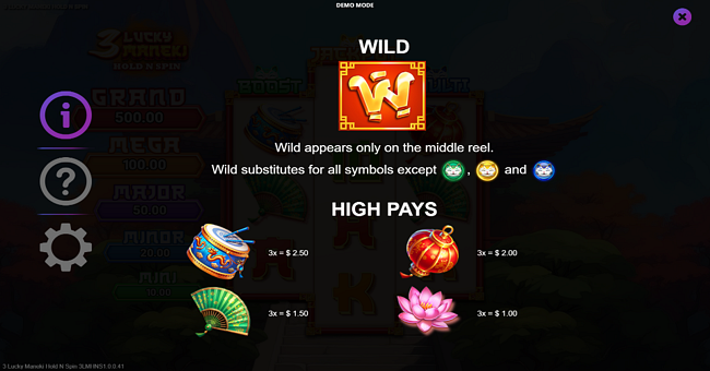 3 lucky maneki hold n spin paytable 1 paytable