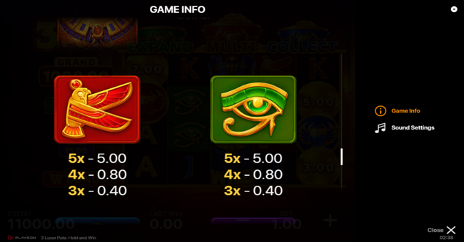 3 luxor pots hold and win paytbale 2 paytable