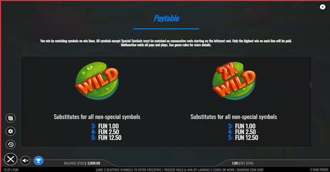 3 mad frogs paytable 1 paytable