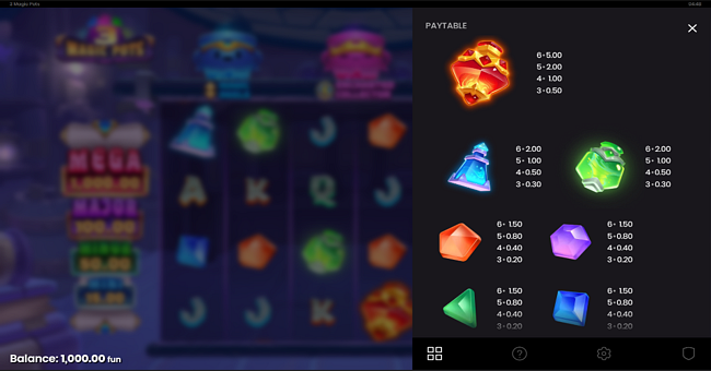 3 magic pots paytable 1 paytable