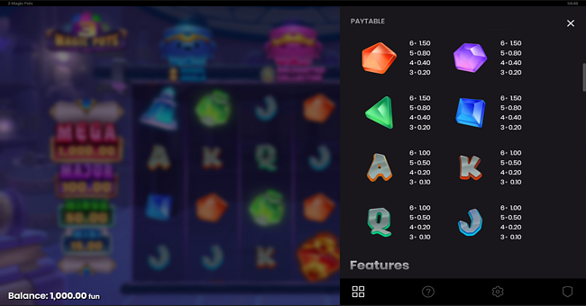 3 magic pots paytable 2 paytable