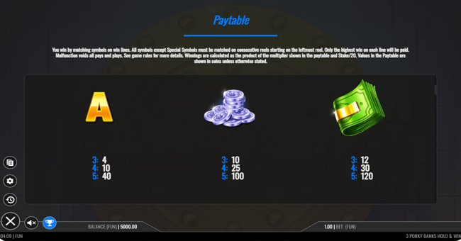 3 porky banks hold and win paytable 3 paytable