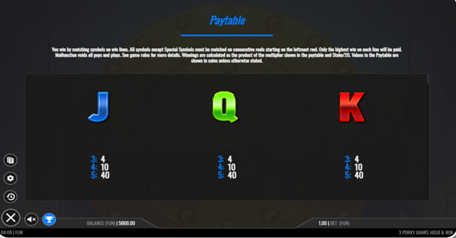 3 porky banks hold and win paytable 4 paytable