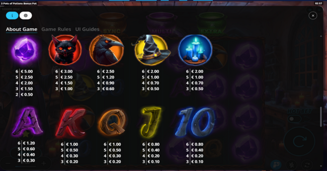 3 pots of potions bonus pot paytable 1 paytable