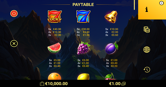 3 spirit volcanoes paytable 1 paytable
