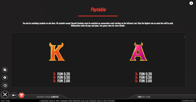 3 wicked devils paytable 5 paytable