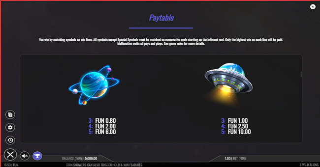 3 wild aliens paytable 2 paytable