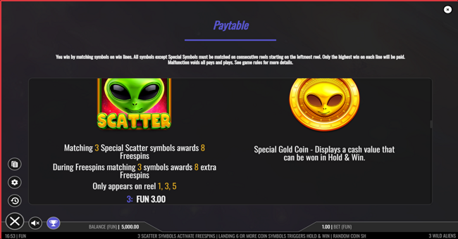 3 wild aliens paytable 6 paytable