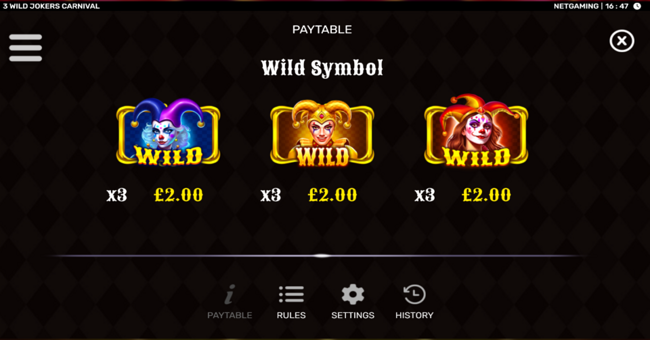 3 wild jokers carnival paytable 1 paytable