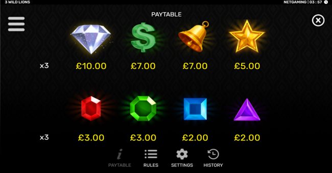 3 wild lions paytable paytable
