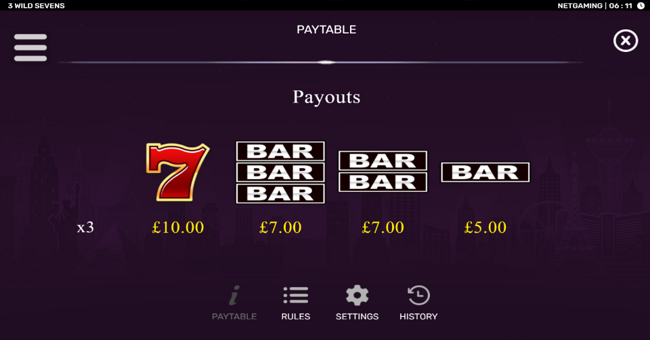 3 wild sevens paytable 2 paytable