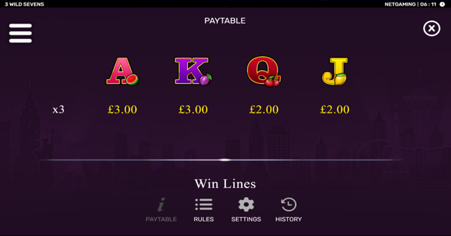 3 wild sevens paytable 3 paytable