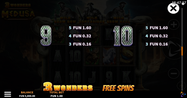 3 wonders medusa paytable 5 paytable
