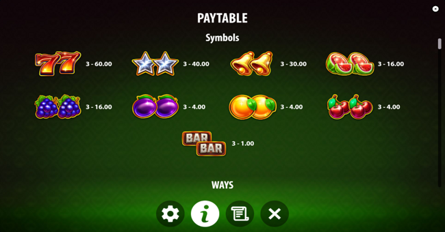 3x3 27 ways paytable paytable
