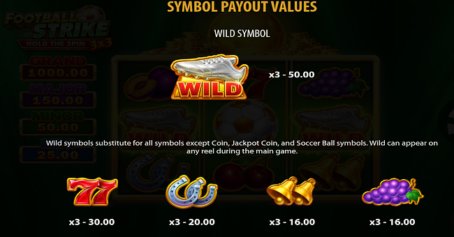 3x3 football strike hold the spin paytable 1 paytable