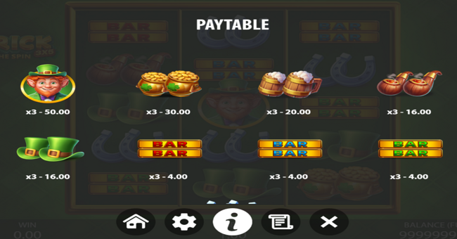 3x5 patrick hold the spin paytable 1 paytable