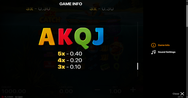 3x catch paytable 3 paytable