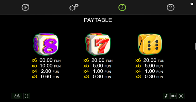 40 bulky dice 6 reels paytable 3 paytable