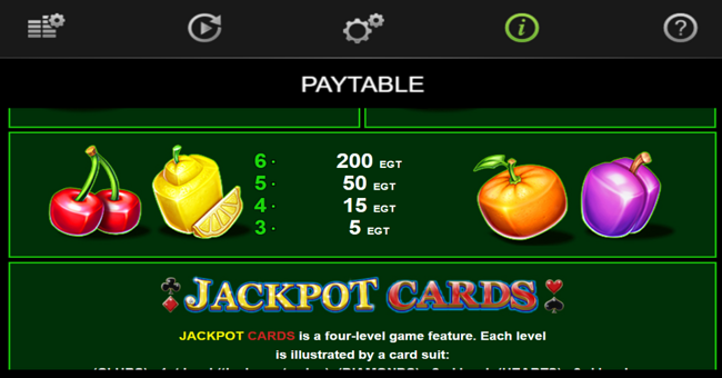 40 bulky fruits 6 reels paytable 4 paytable