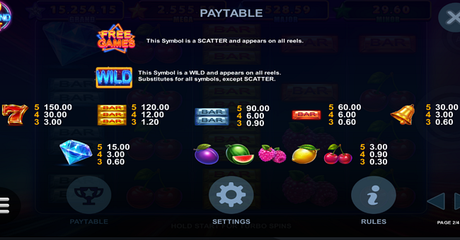 40 diamond hot paytable paytable