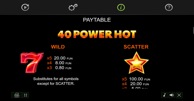 40 power hot golden coins paytable 1 paytable