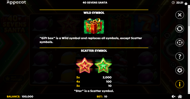 40 sevens santa paytable 1 paytable