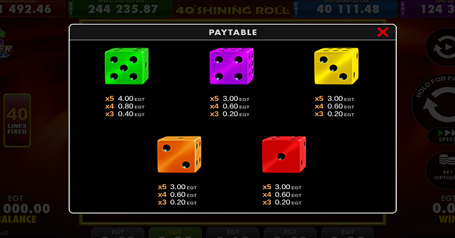 40 shining roll paytable 2 paytable