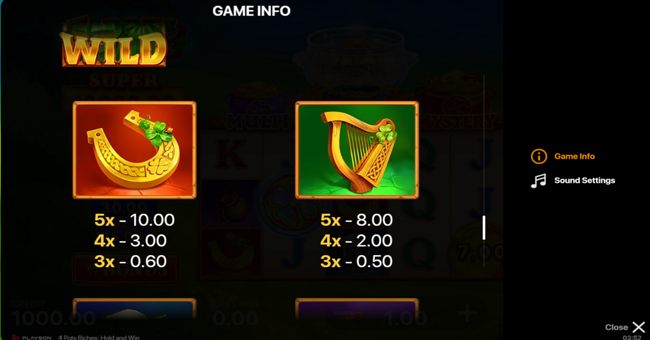 4 pots riches hold and win paytable 1 paytable