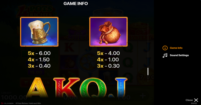 4 pots riches hold and win paytable 2 paytable