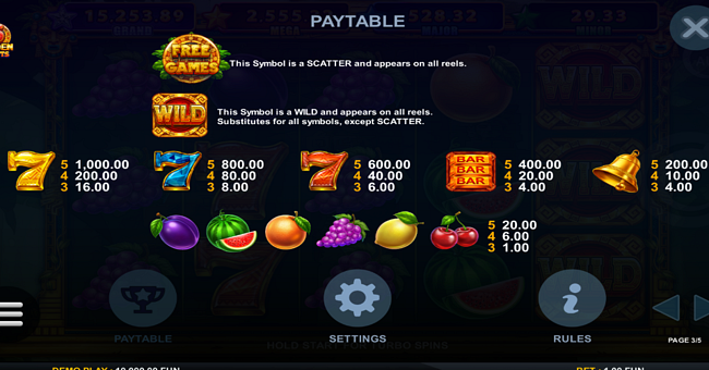 5 golden fruits paytable 1 paytable