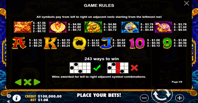 5 lions gold 1 paytable