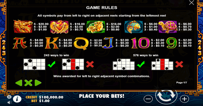 5 lions paytable paytable