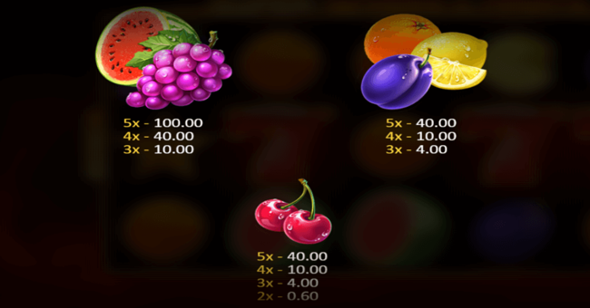 5 super sevens and fruits paytable 2 paytable