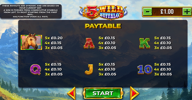 5 wild buffalo 3 paytable 2 paytable