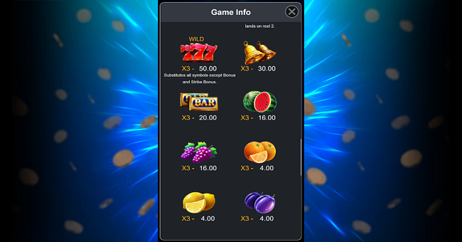777 blazing 2 bonus strike paytable 1 paytable