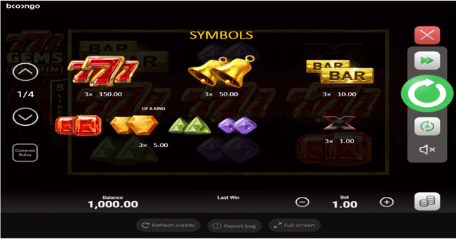 777 gems respin paytable paytable