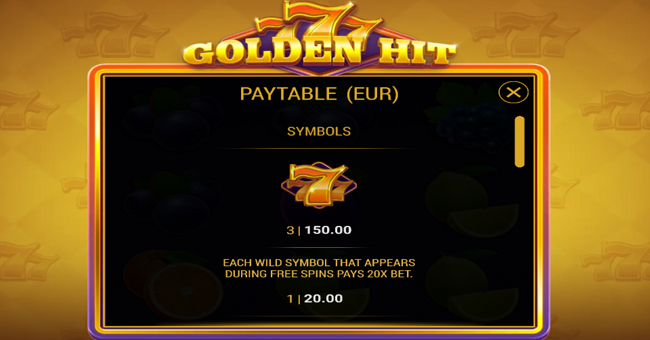 777 golden hit paytable 1 paytable