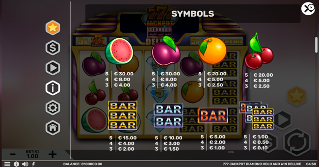 777 jackpot diamond hold and win deluxe paytable 1 paytable