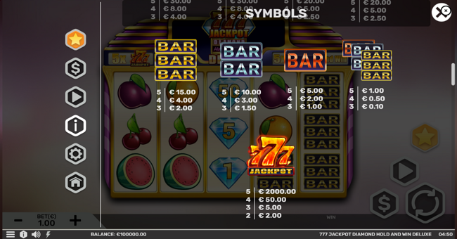 777 jackpot diamond hold and win deluxe paytable 2 paytable