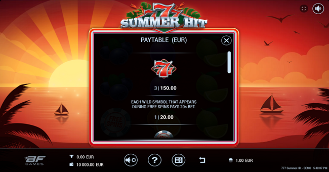 777 summer hit paytable 1 paytable