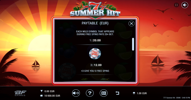 777 summer hit paytable 2 paytable